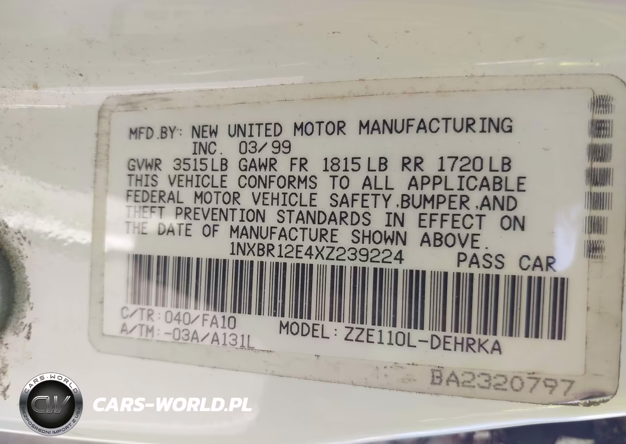 1999 Toyota Corolla Ce VIN:1NXBR12E4XZ239224 - 9