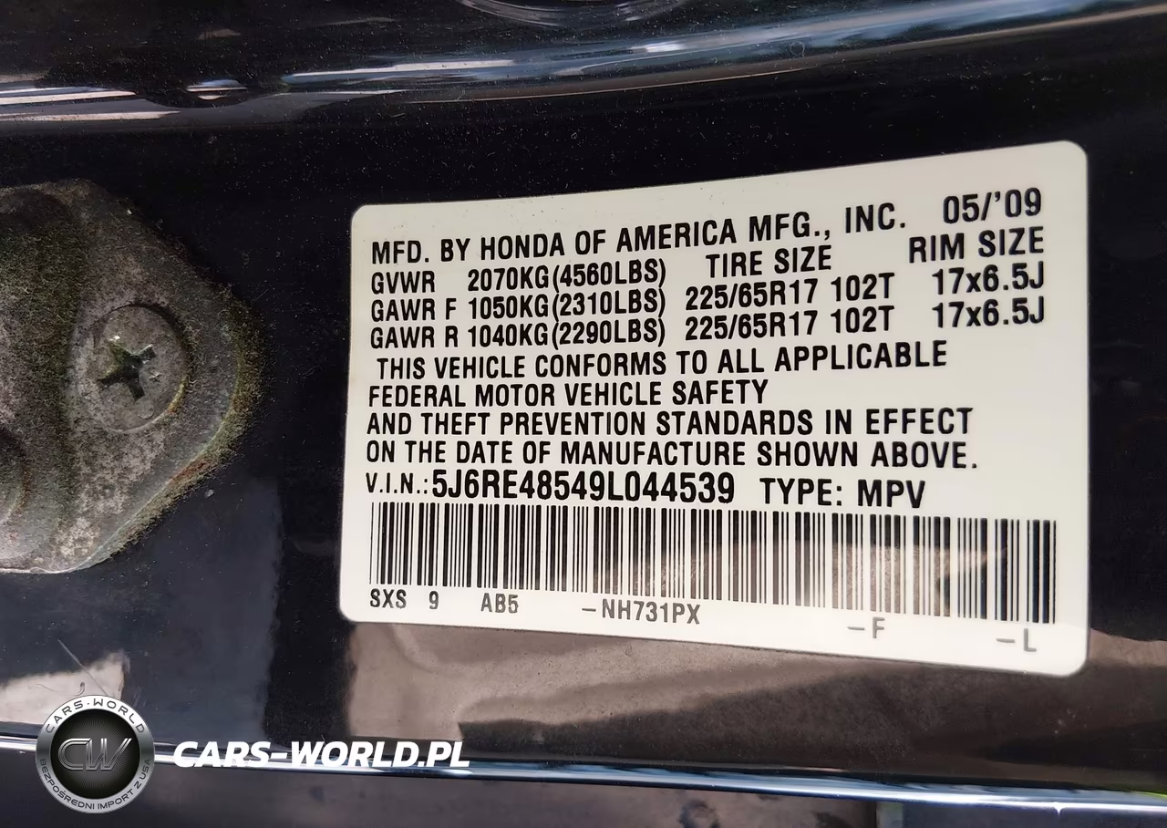 2009 Honda Cr-V Ex VIN:5J6RE48549L044539 - 9