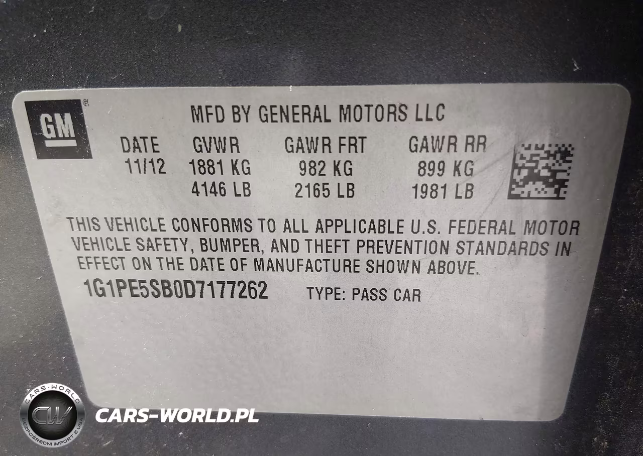 2013 Chevrolet Cruze 2Lt Auto VIN:1G1PE5SB0D7177262 - 9