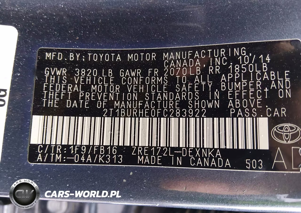 2015 Toyota Corolla Le VIN:2T1BURHE0FC283922 - 9