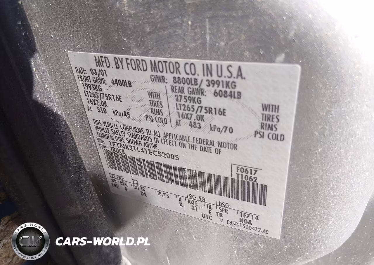 2001 Ford F-250 Lariat-Xl-Xlt VIN:1FTNX21L41EC52005 - 9