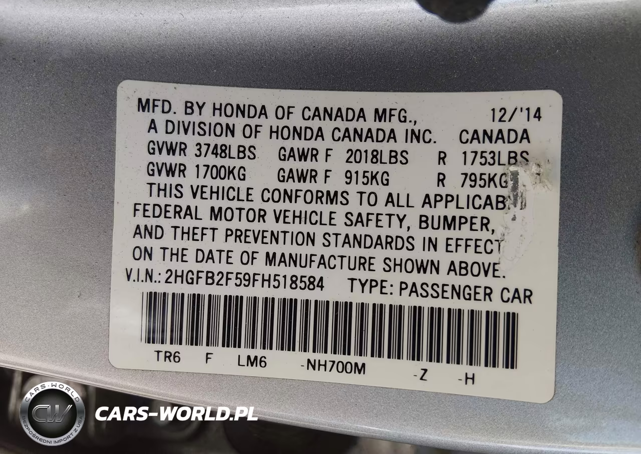 2015 Honda Civic Lx VIN:2HGFB2F59FH518584 - 9