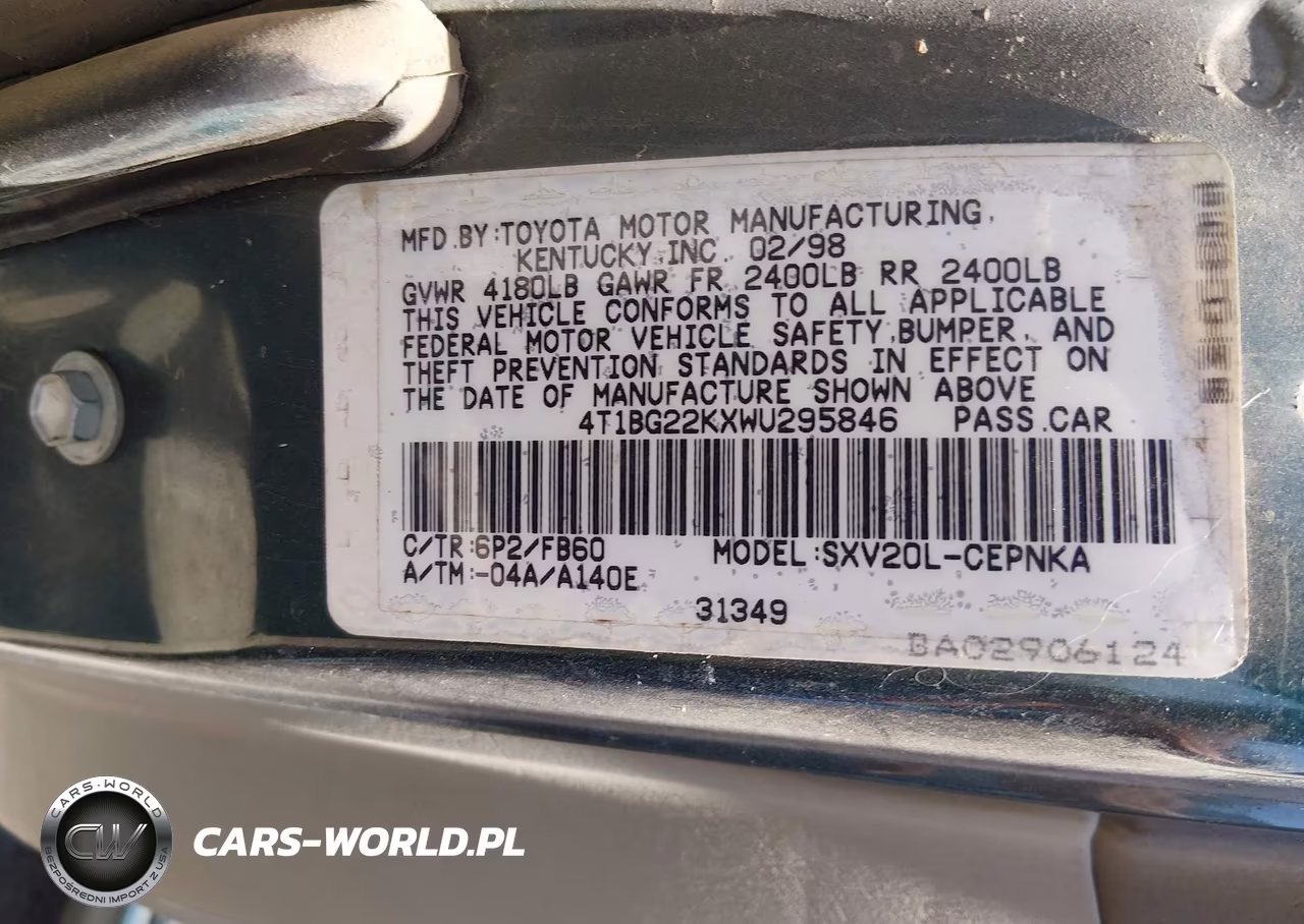 1998 Toyota Camry Le VIN:4T1BG22KXWU295846 - 9