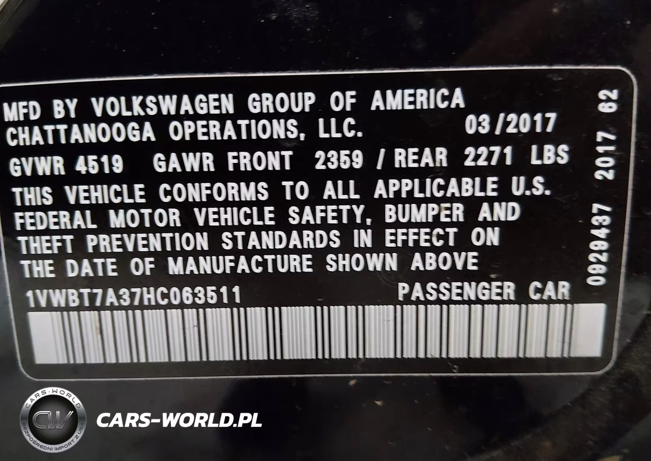 2017 Volkswagen Passat 1.8T Se VIN:1VWBT7A37HC063511 - 9