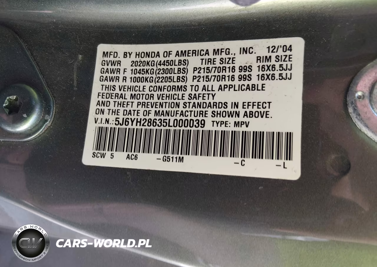 2005 Honda Element Ex VIN:5J6YH28635L000039 - 9