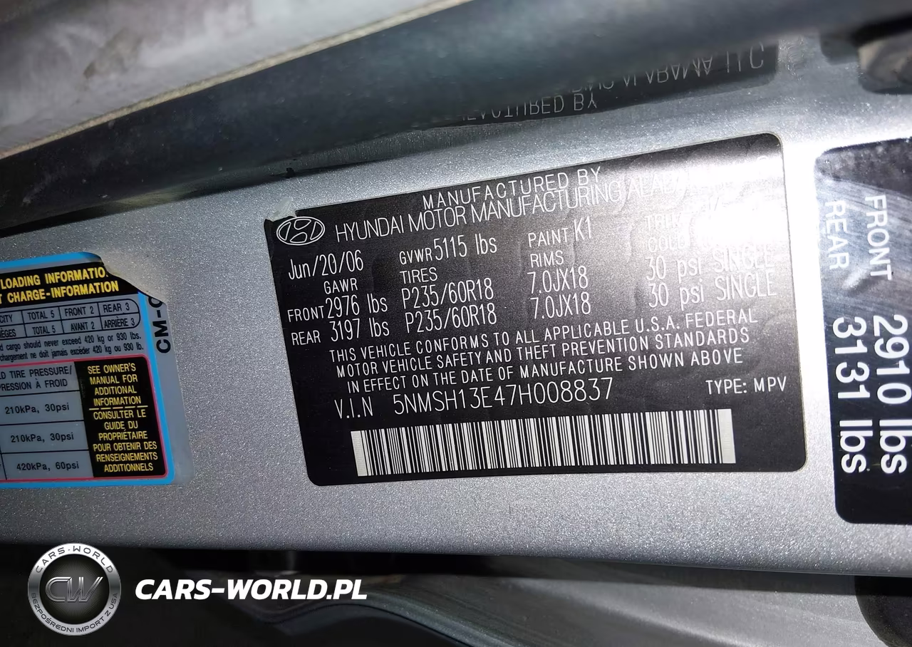 2007 Hyundai Santa Fe Limited-Se VIN:5NMSH13E47H008837 - 9