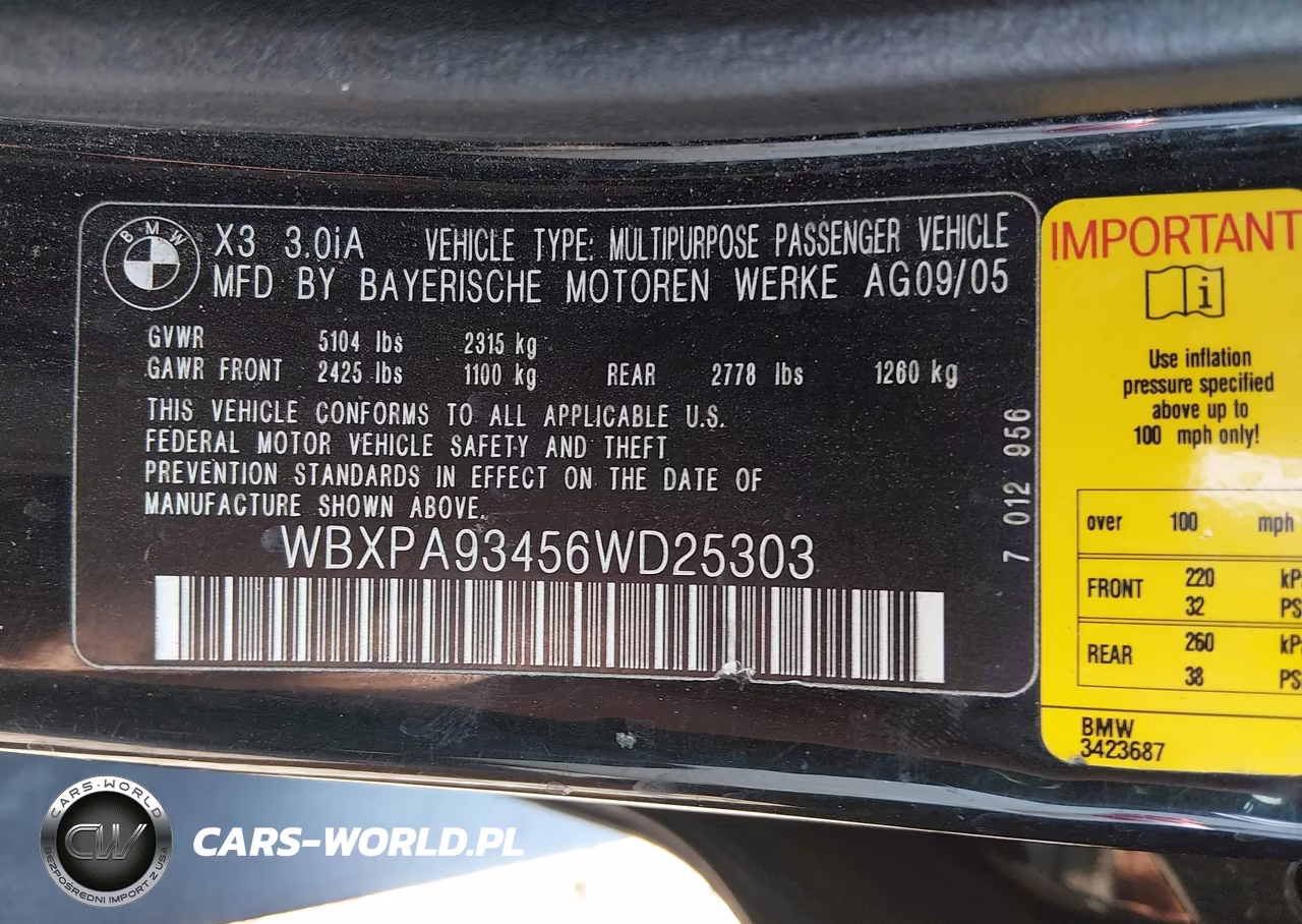 2006 BMW X3 3.0I VIN:WBXPA93456WD25303 - 9