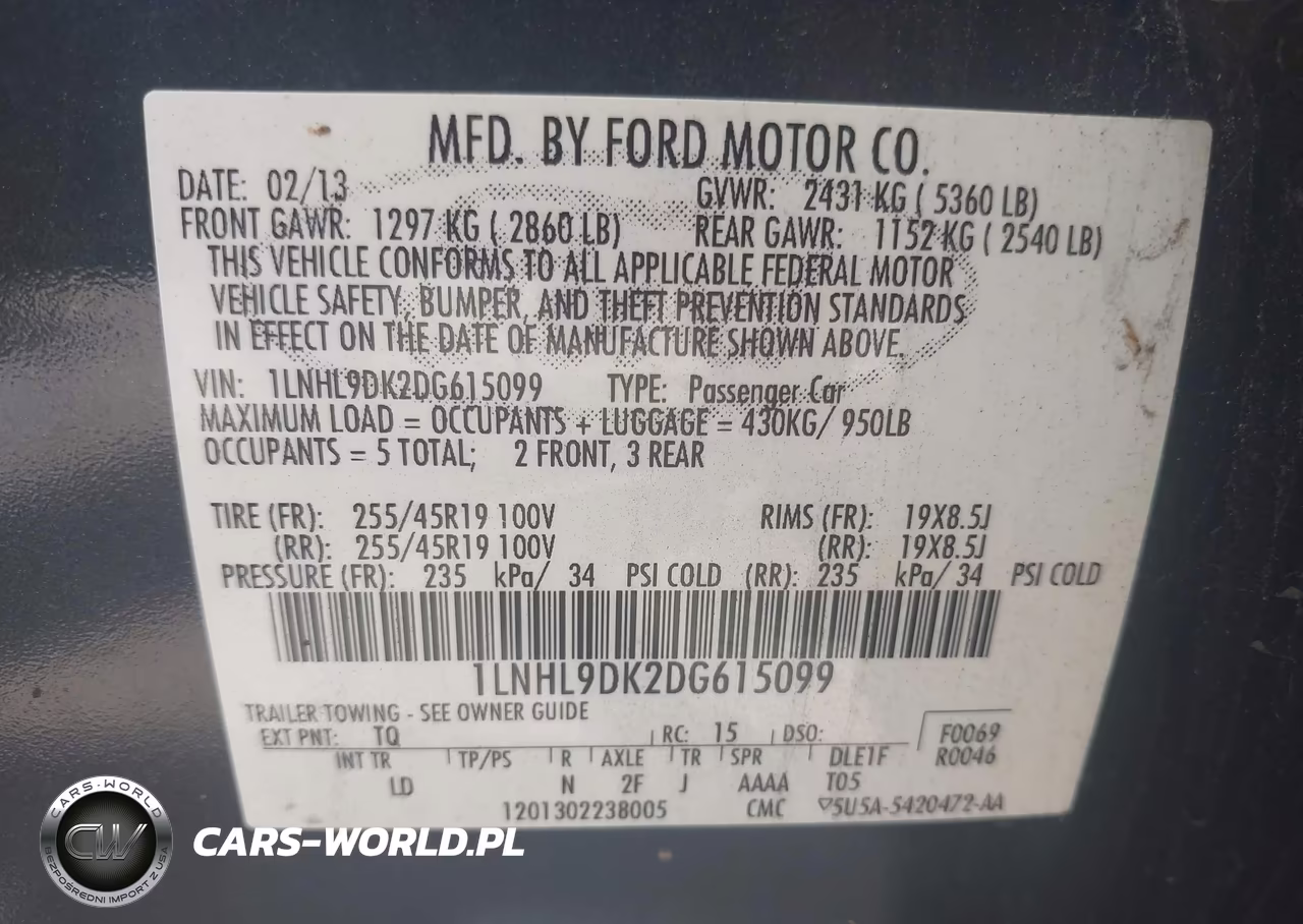 2013 Lincoln Mks VIN:1LNHL9DK2DG615099 - 9