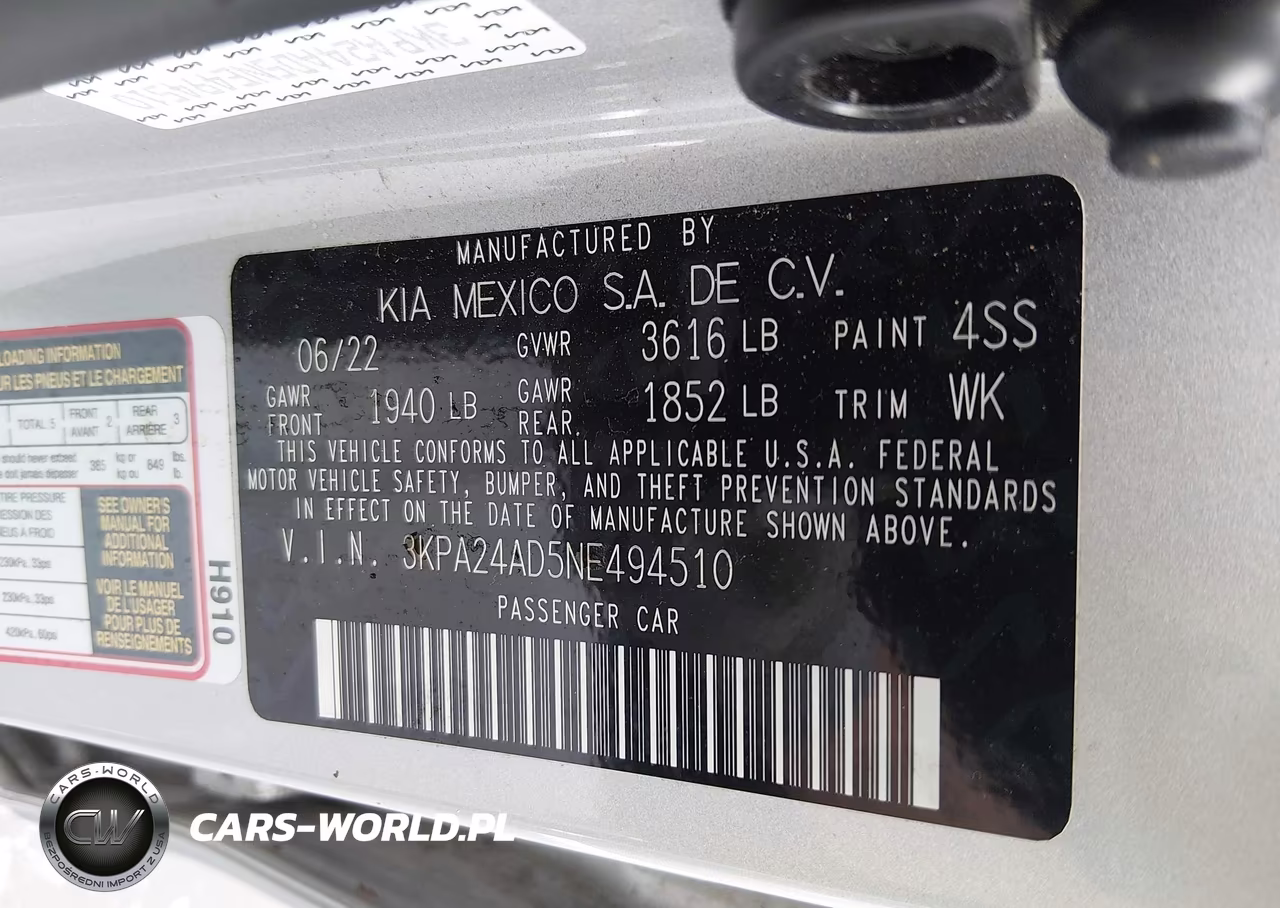 2022 Kia Rio Lx VIN:3KPA24AD5NE494510 - 9