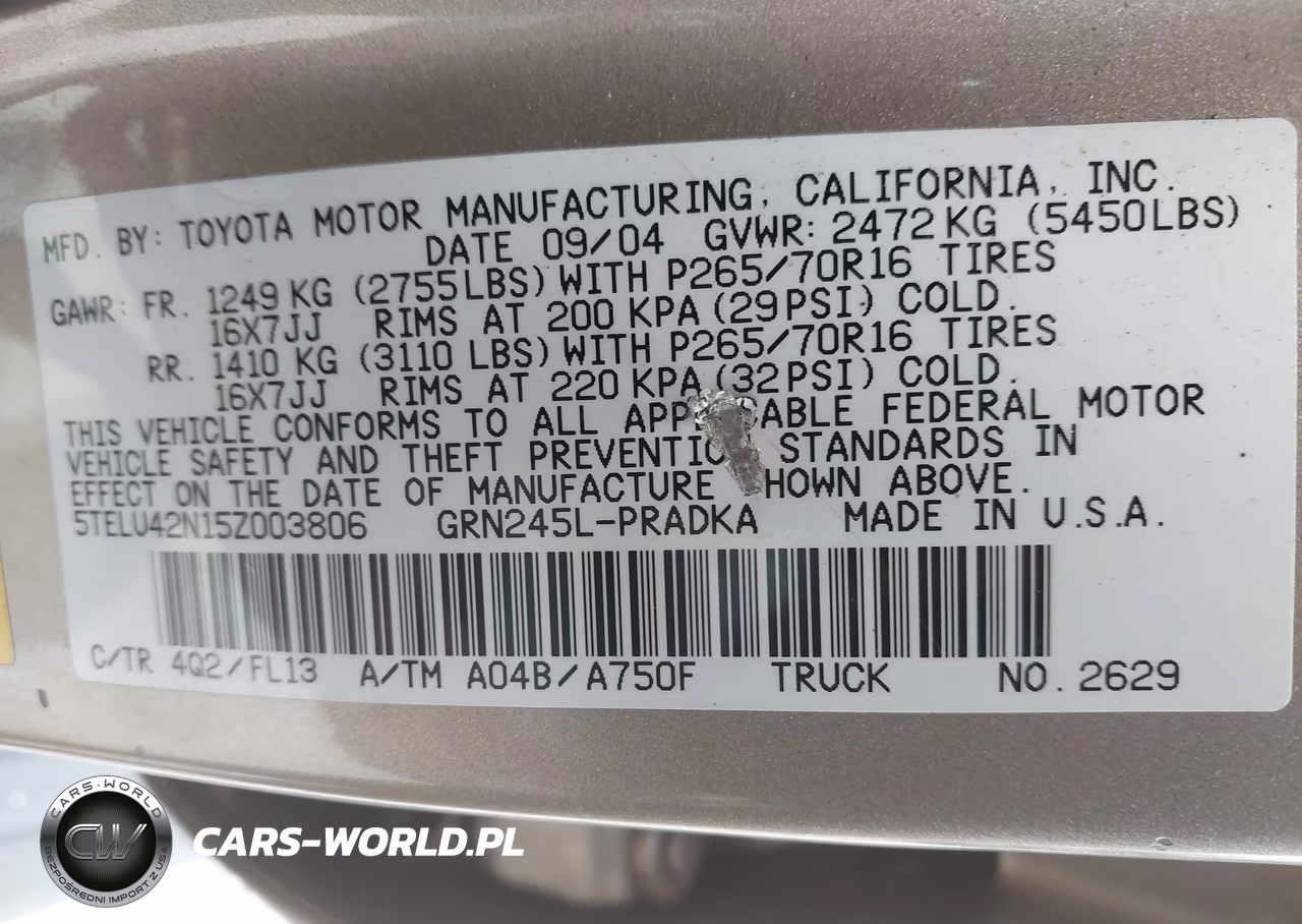 2005 Toyota Tacoma Base V6 VIN:5TELU42N15Z003806 - 9
