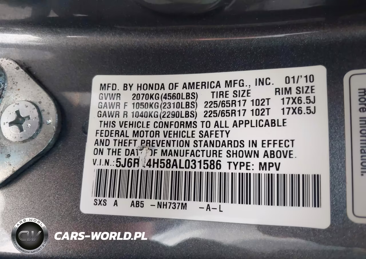 2010 Honda Cr-V Ex VIN:5J6RE4H58AL031586 - 9