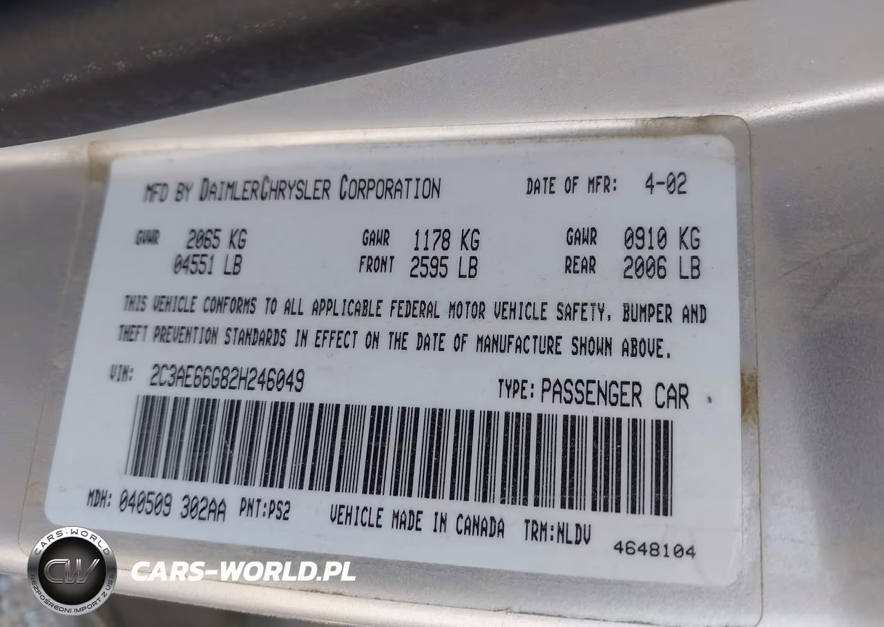 2002 Chrysler 300M VIN:2C3AE66G82H246049 - 9