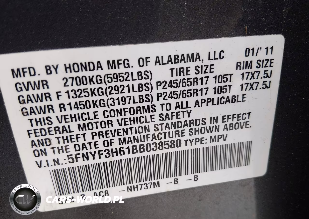 2011 Honda Pilot Ex-L VIN:5FNYF3H61BB038580 - 9