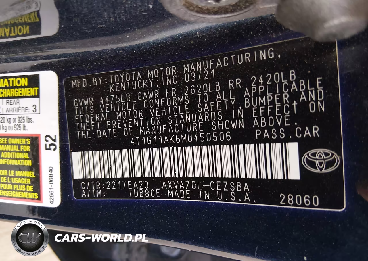 2021 Toyota Camry Se VIN:4T1G11AK6MU450506 - 9