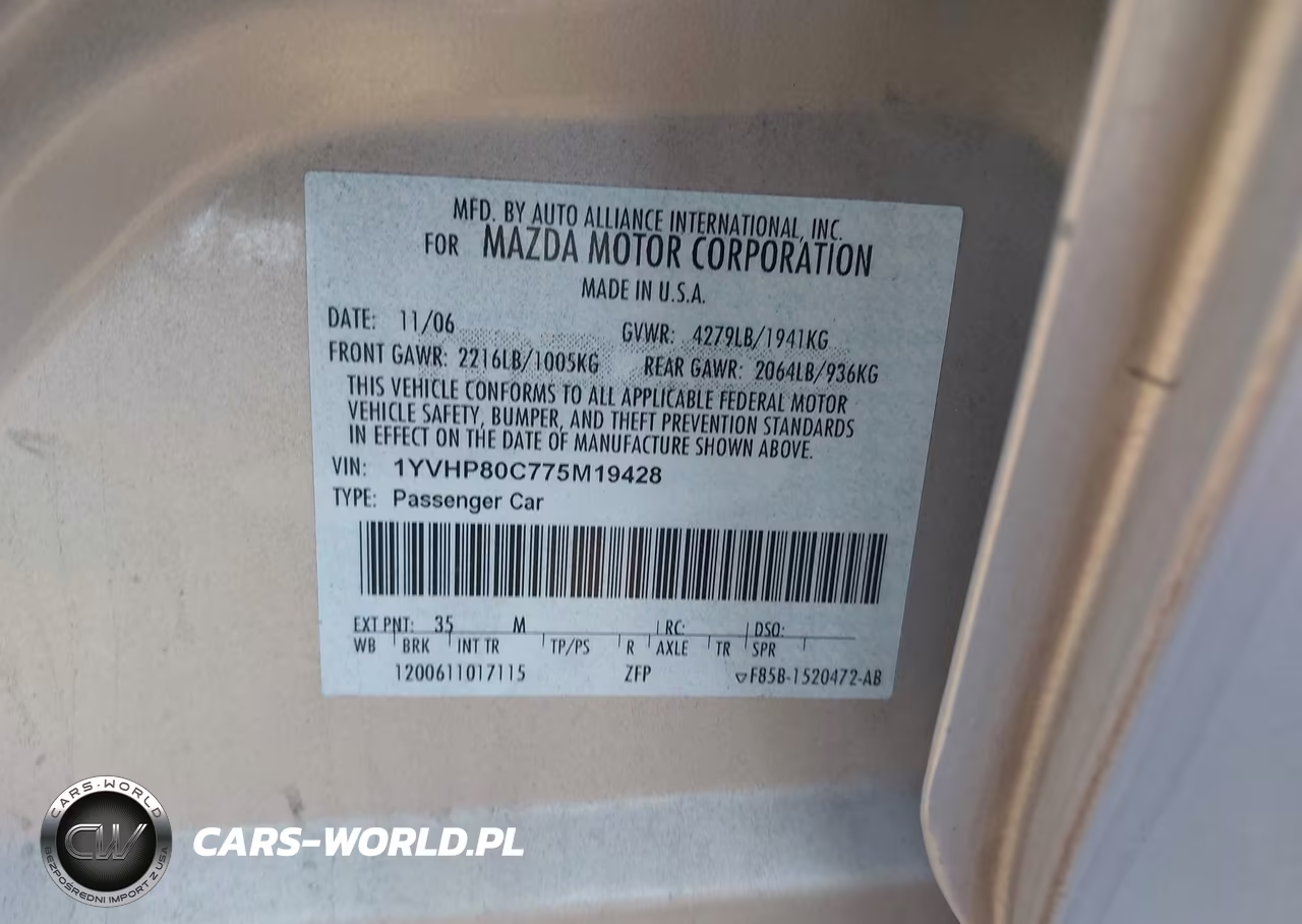 2007 Mazda Mazda6 I Sport Ve VIN:1YVHP80C775M19428 - 9