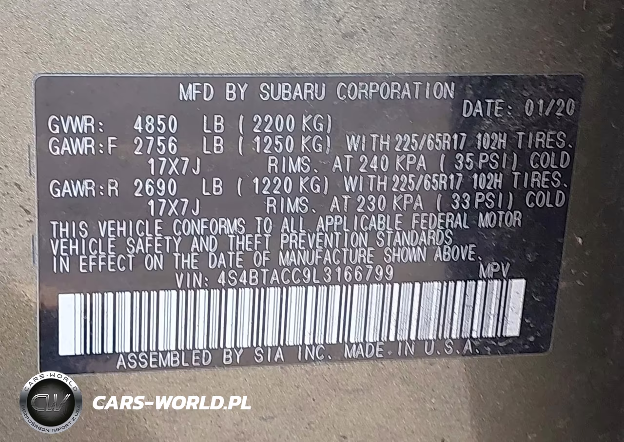2020 Subaru Outback Premium VIN:4S4BTACC9L3166799 - 9