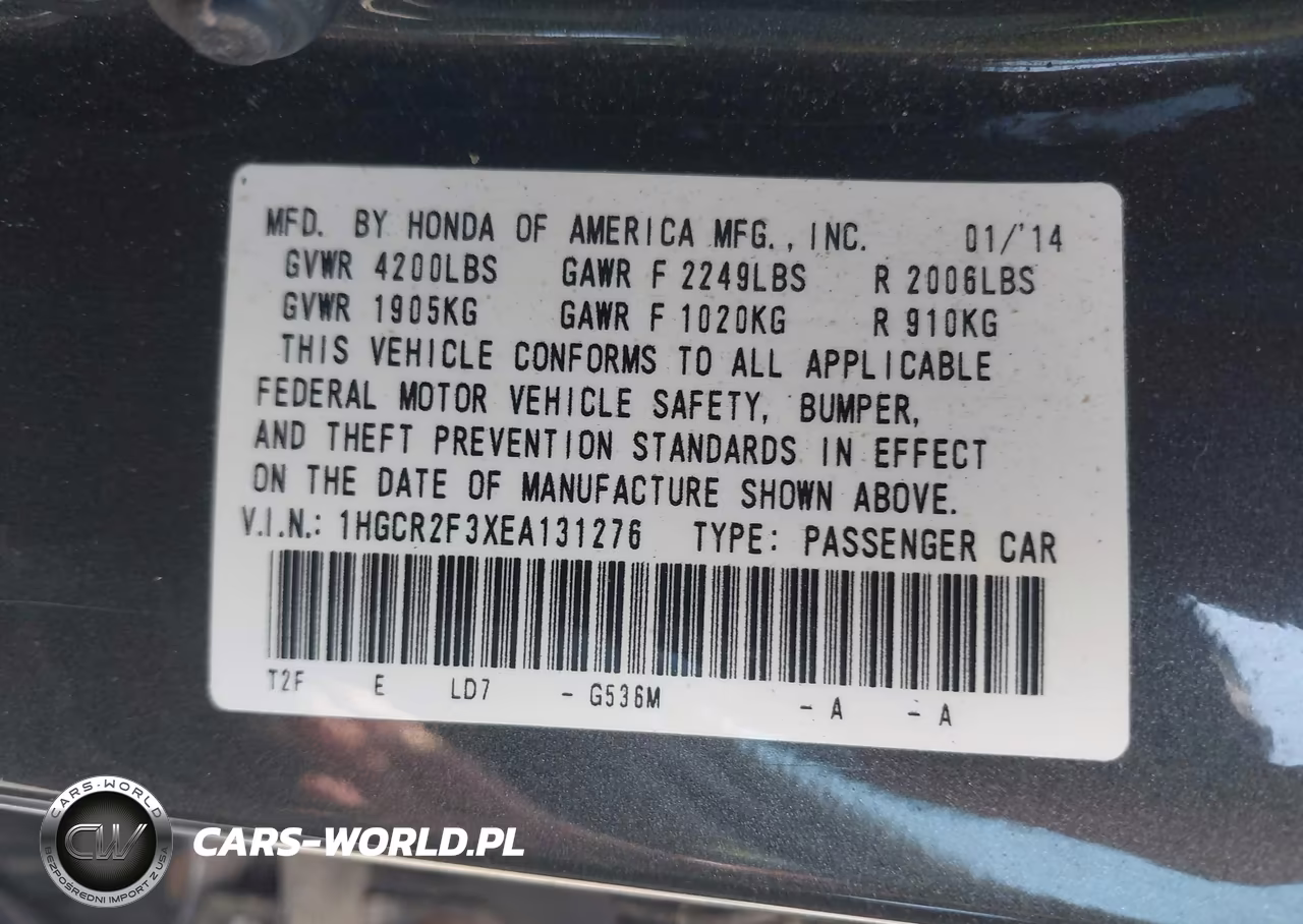 2014 Honda Accord Lx VIN:1HGCR2F3XEA131276 - 9