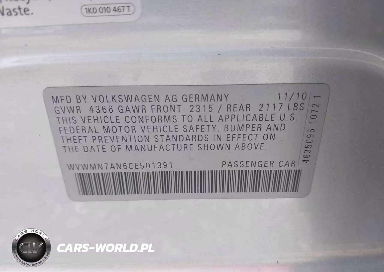 2012 Volkswagen Cc R-Line VIN:WVWMN7AN6CE501391 - 9