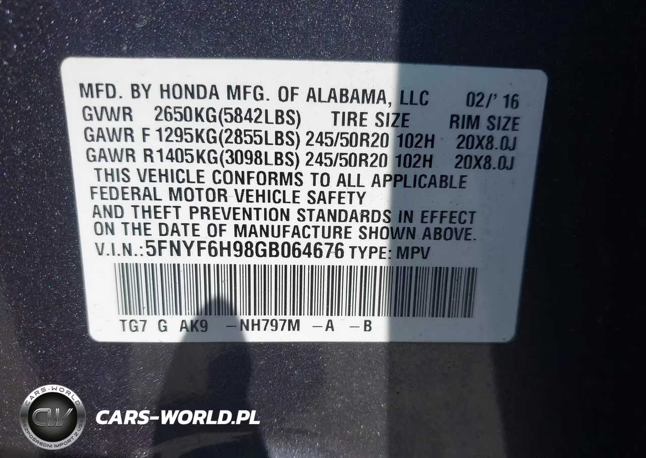2016 Honda Pilot Touring VIN:5FNYF6H98GB064676 - 9