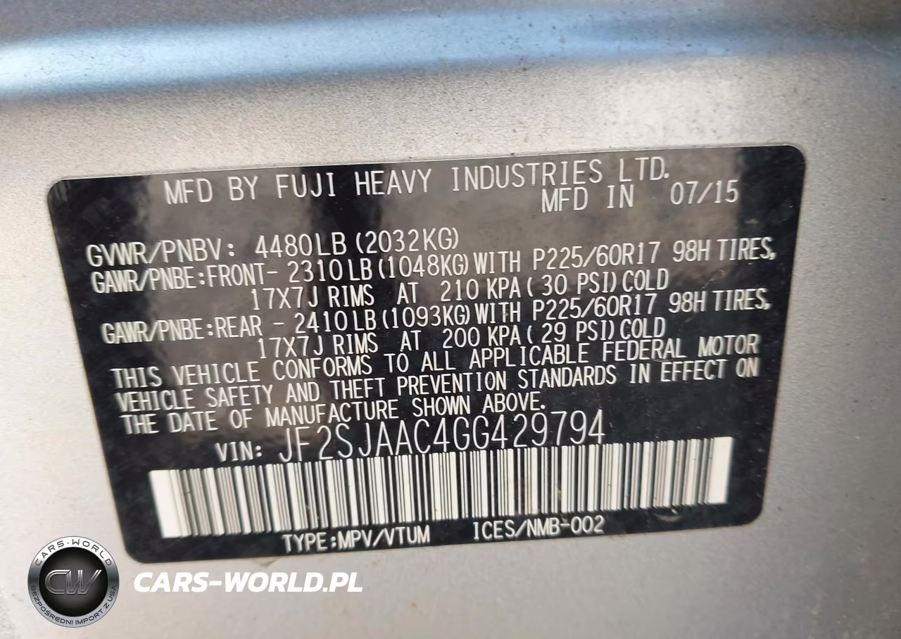 2016 Subaru Forester 2.5I VIN:JF2SJAAC4GG429794 - 9