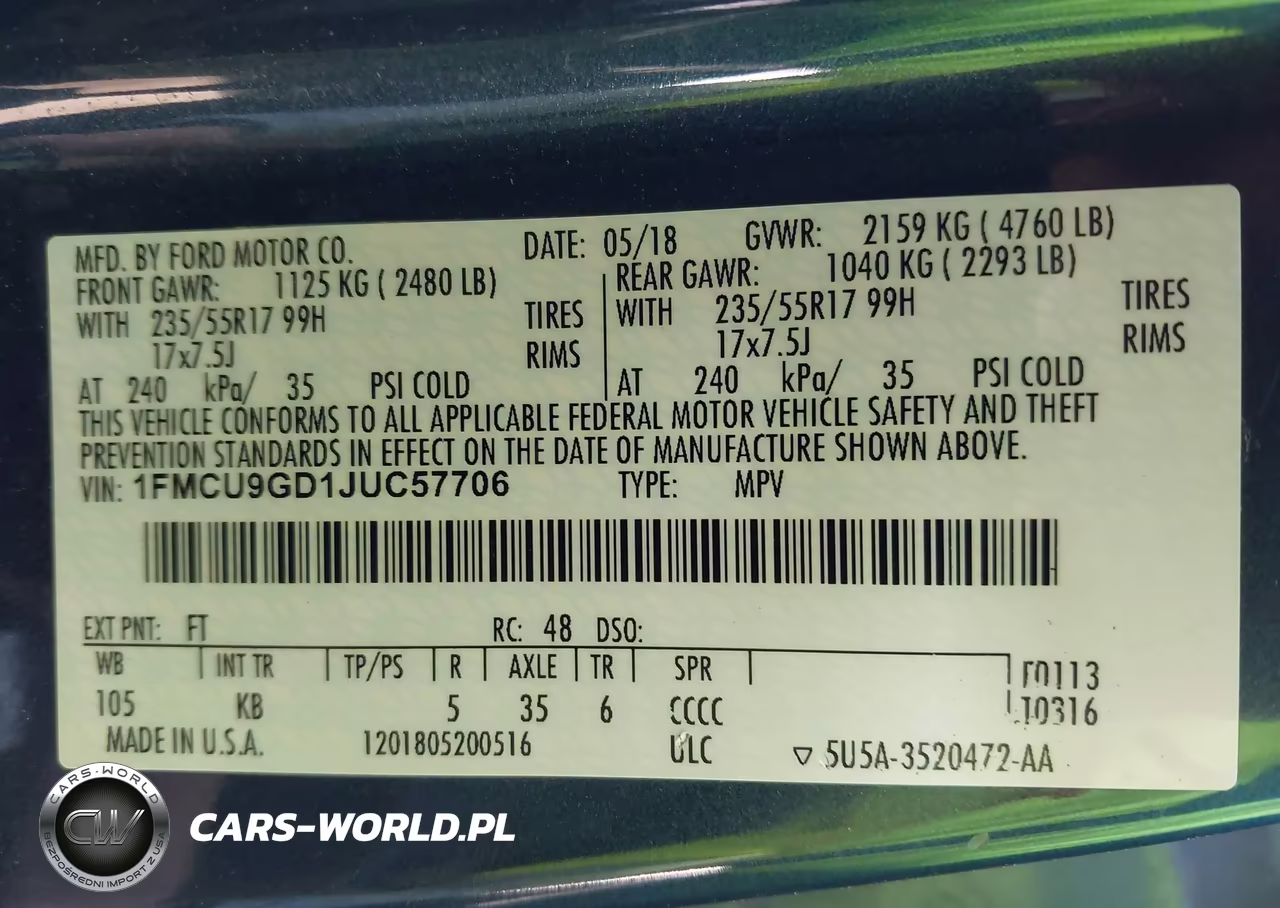 2018 Ford Escape Se VIN:1FMCU9GD1JUC57706 - 9