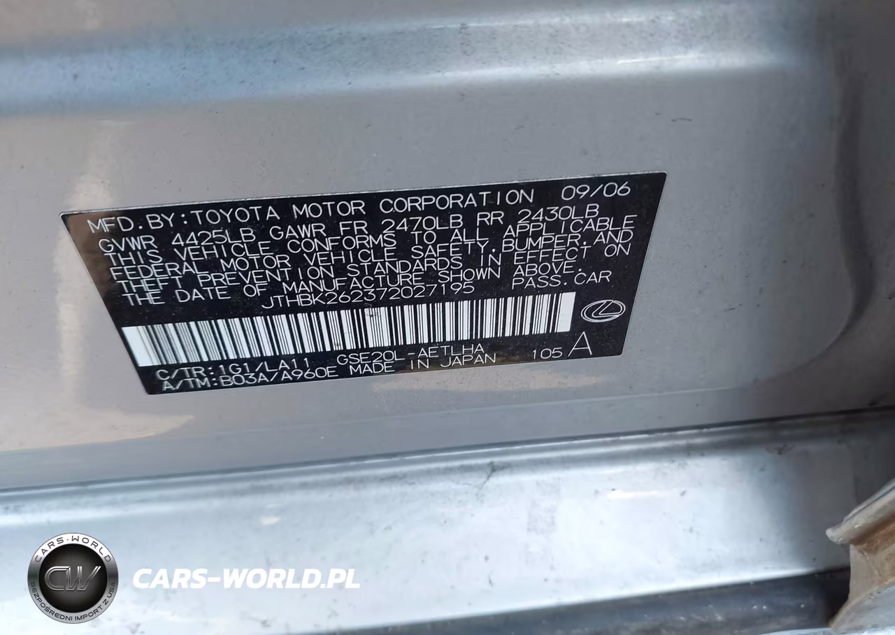 2007 Lexus Is 250 VIN:JTHBK262372027195 - 9