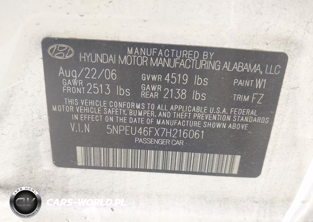 2007 Hyundai Sonata Limited-Limited W-Xm-Se-Se W-Xm VIN:5NPEU46FX7H216061 - 9