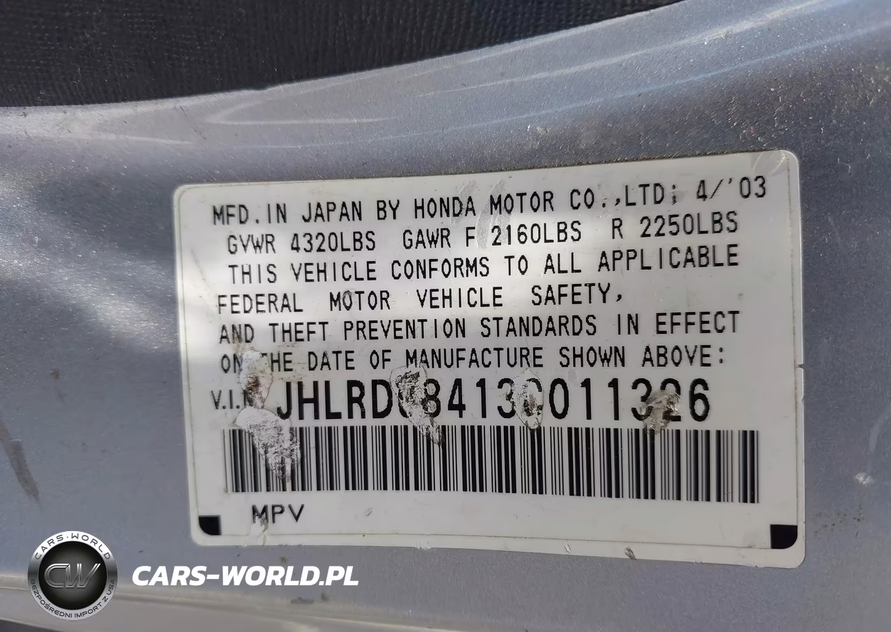 2003 Honda Cr-V Lx VIN:JHLRD68413C011326 - 9