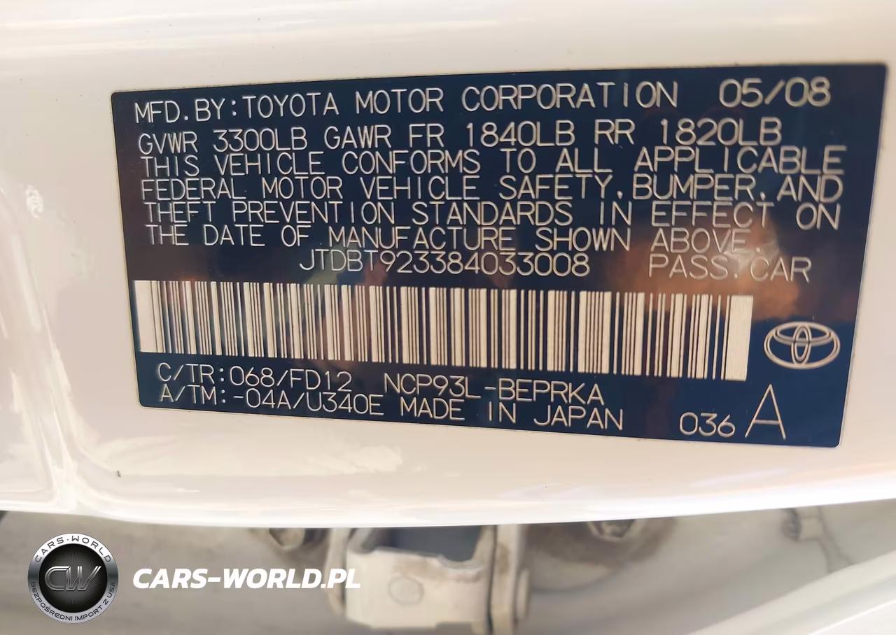 2008 Toyota Yaris VIN:JTDBT923384033008 - 9