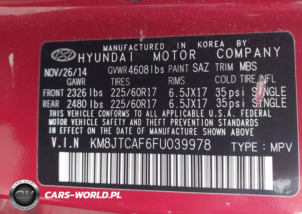 2015 Hyundai Tucson Gls VIN:KM8JTCAF6FU039978 - 9