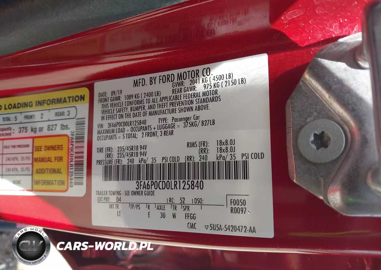 2020 Ford Fusion Sel VIN:3FA6P0CD0LR125840 - 9