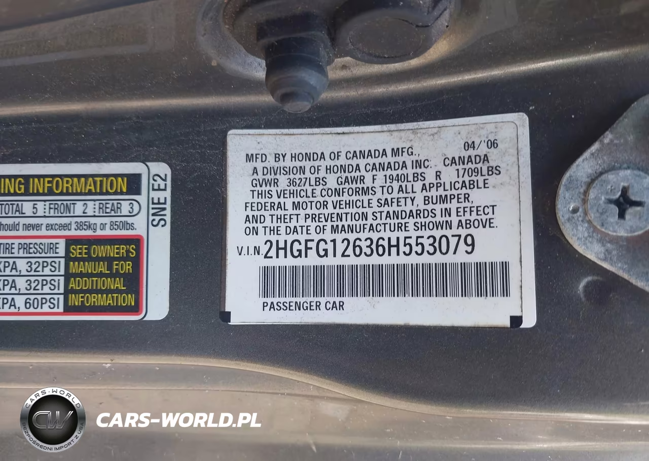 2006 Honda Civic Lx VIN:2HGFG12636H553079 - 9