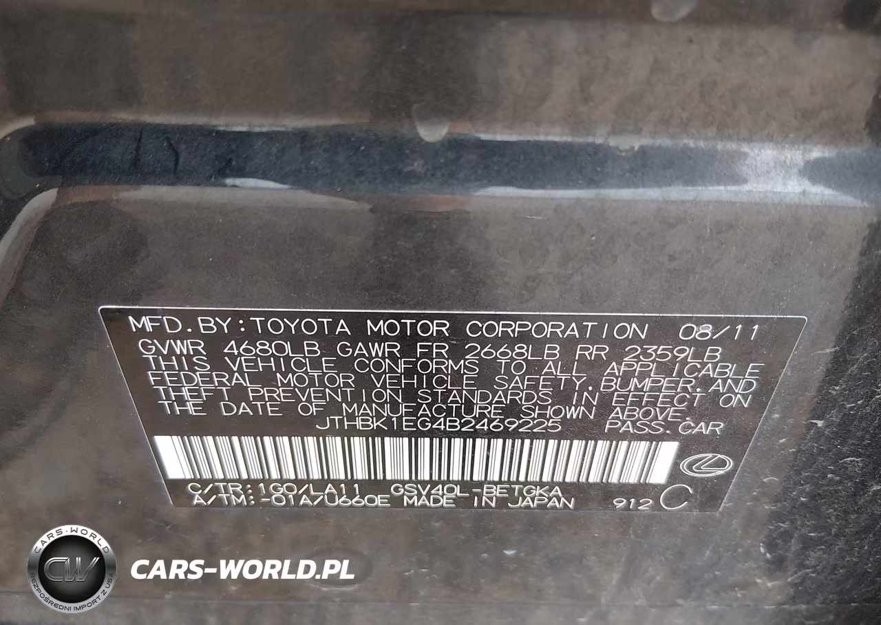 2011 Lexus Es 350 VIN:JTHBK1EG4B2469225 - 9
