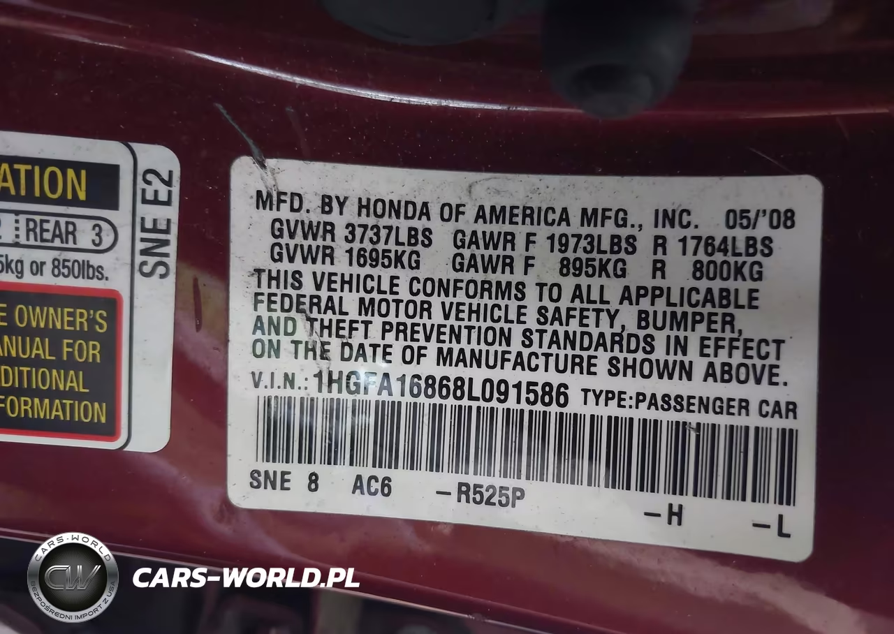 2008 Honda Civic Ex VIN:1HGFA16868L091586 - 9