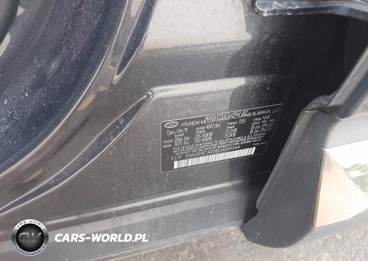 2020 Hyundai Santa Fe Limited VIN:5NMS5CAD8LH208564 - 9
