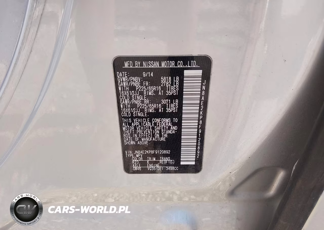 2015 Nissan Quest S VIN:JN8AE2KP8F9120892 - 9