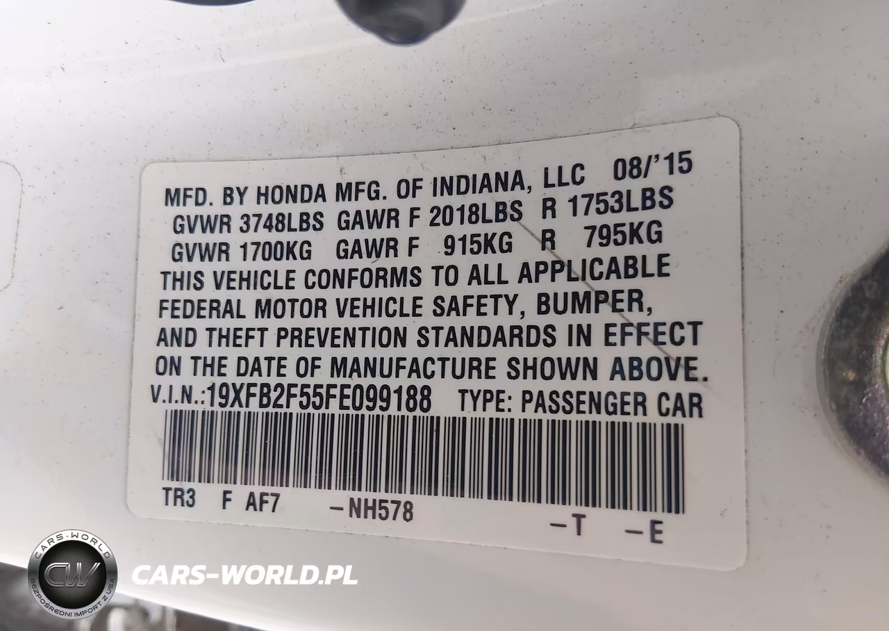 2015 Honda Civic Lx VIN:19XFB2F55FE099188 - 9