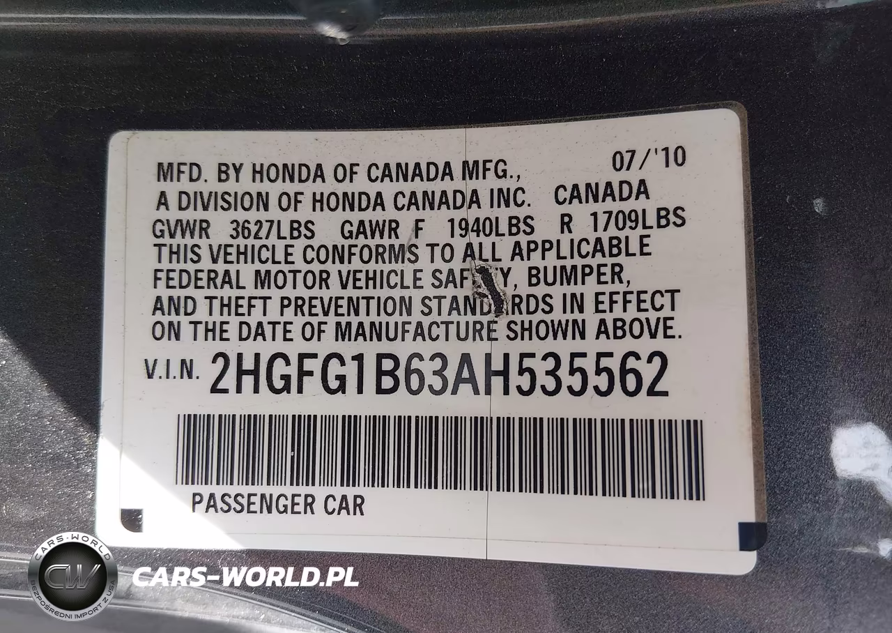 2010 Honda Civic Lx VIN:2HGFG1B63AH535562 - 9