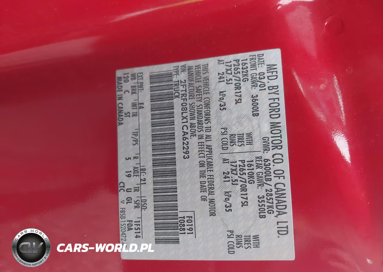 2001 Ford F-150 Xl-Xlt VIN:2FTRF08LX1CA62293 - 9
