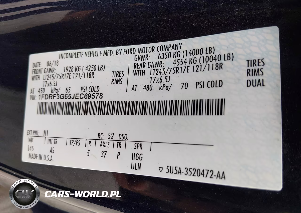 2018 Ford F-350 Chassis Xl VIN:1FDRF3G65JEC69578 - 9