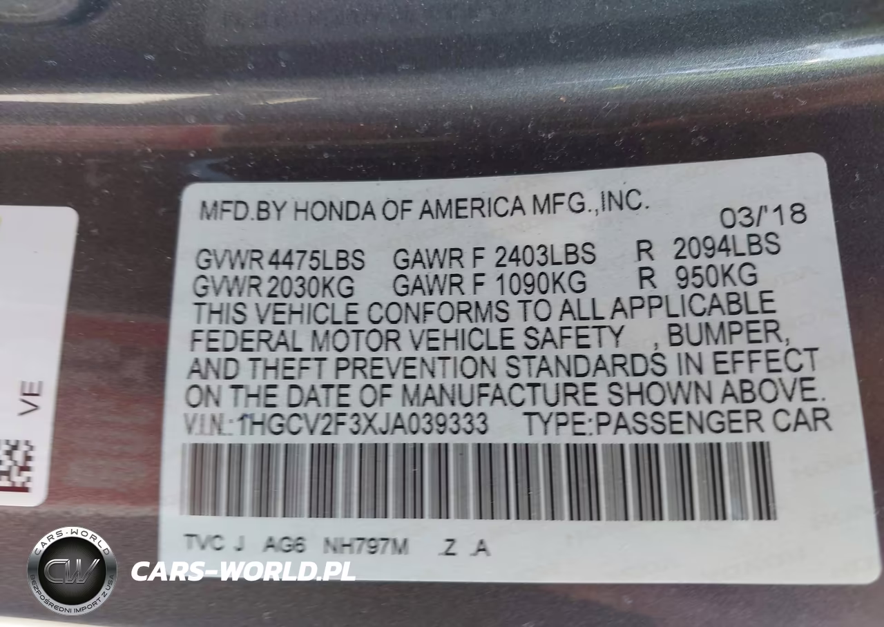 2018 Honda Accord Sport 2.0T VIN:1HGCV2F3XJA039333 - 9