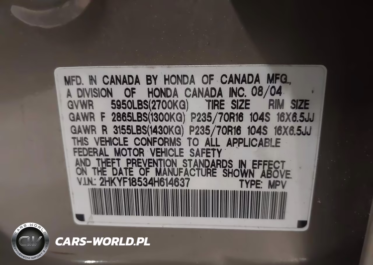 2004 Honda Pilot Ex-L VIN:2HKYF18534H614637 - 9