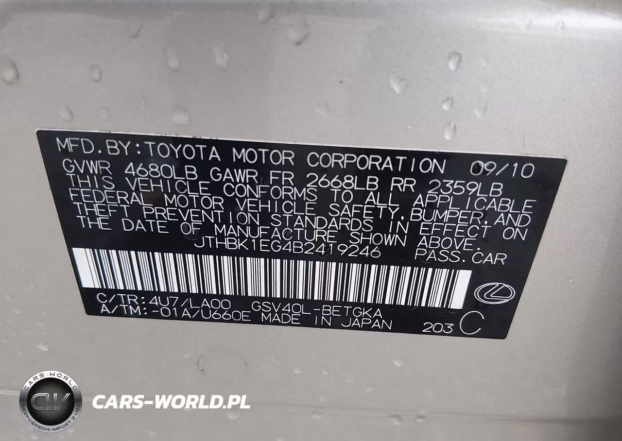 2011 Lexus Es 350 VIN:JTHBK1EG4B2419246 - 9