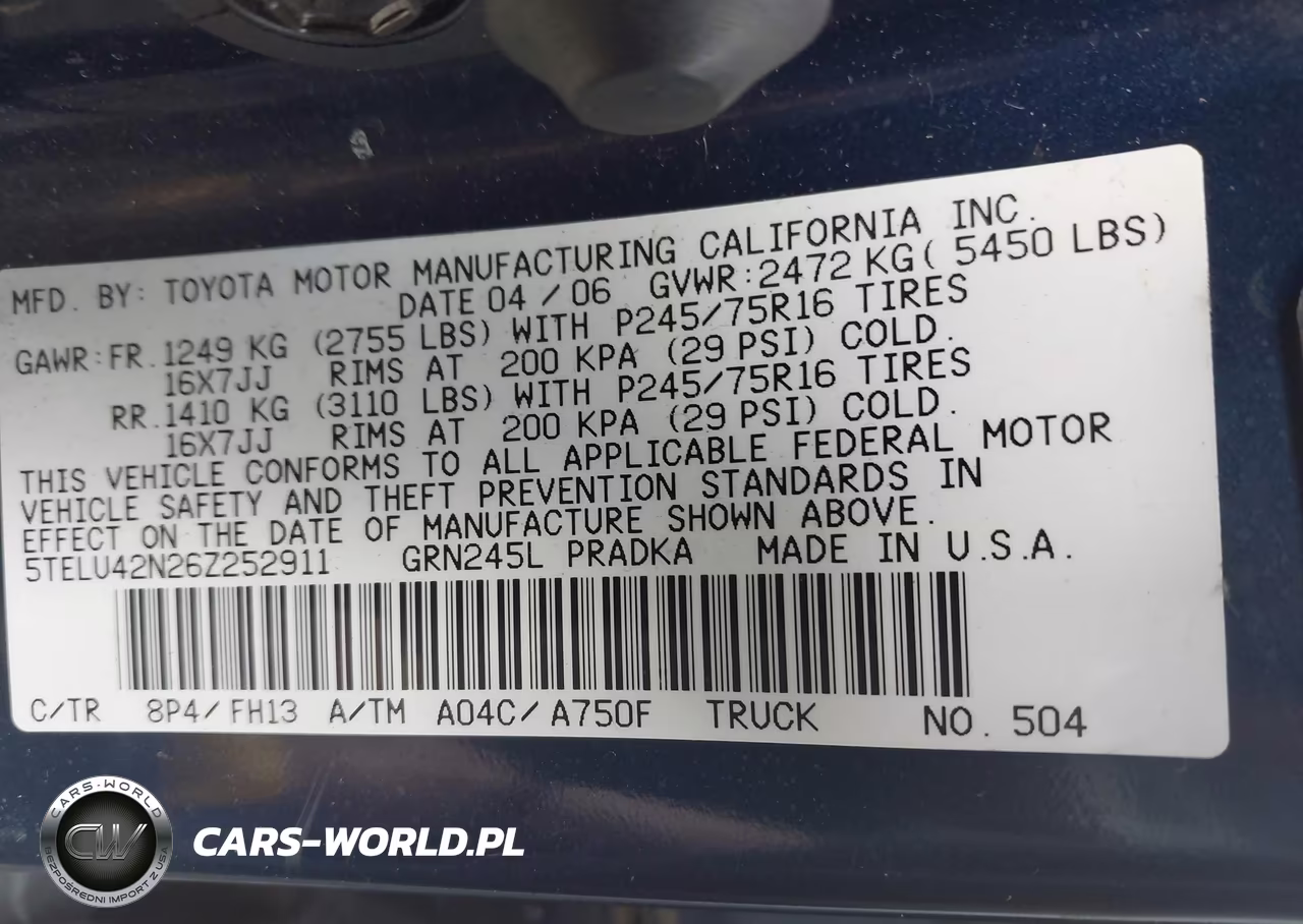 2006 Toyota Tacoma Base V6 VIN:5TELU42N26Z252911 - 9