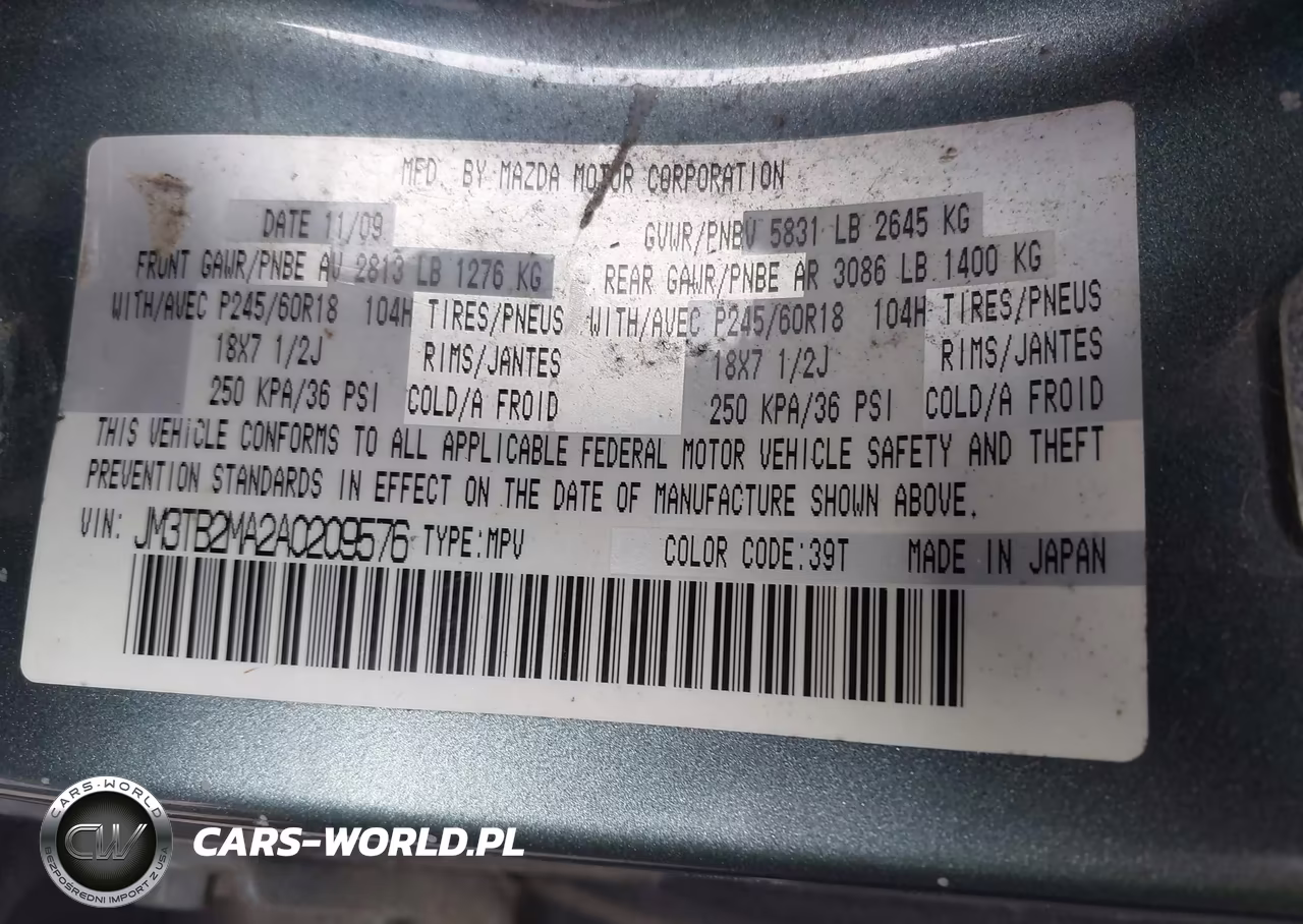 2010 Mazda Cx-9 Sport VIN:JM3TB2MA2A0209576 - 9