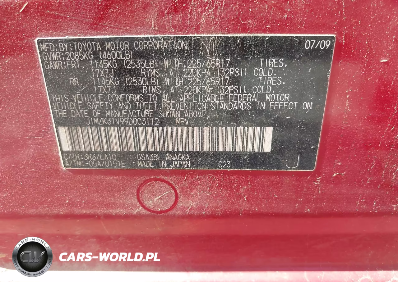TOYOTA RAV4 LIMIT VIN:JTMZK31V99D003112 - 9