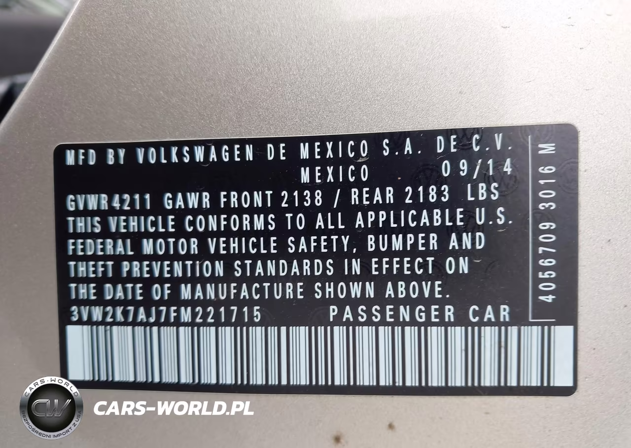 2015 Volkswagen Jetta 2.0L S VIN:3VW2K7AJ7FM221715 - 9