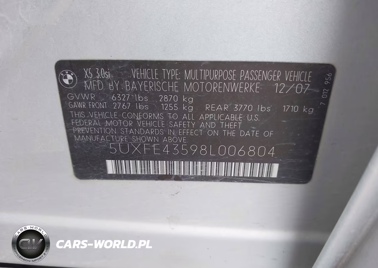 2008 BMW X5 3.0Si VIN:5UXFE43598L006804 - 9