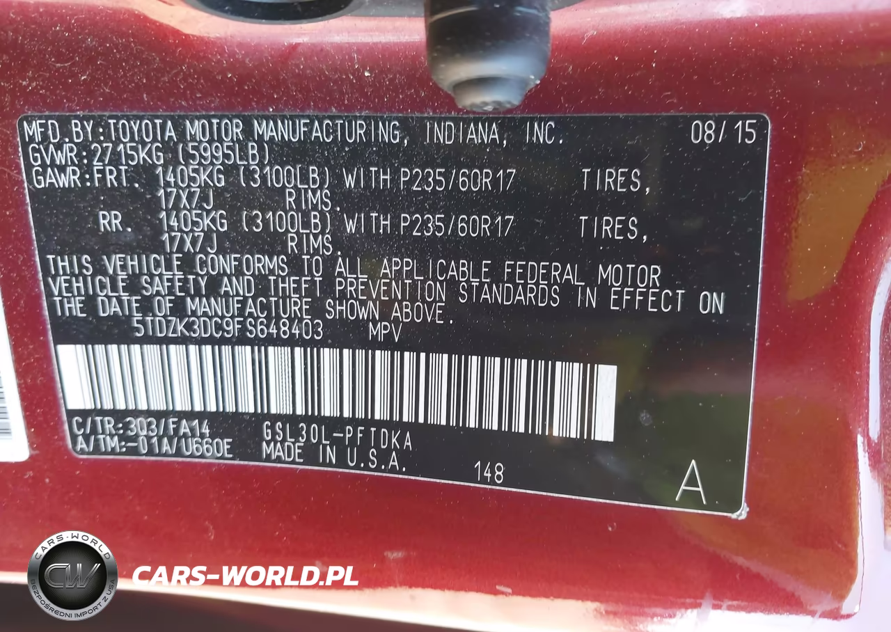 2015 Toyota Sienna L 7 Passenger VIN:5TDZK3DC9FS648403 - 9