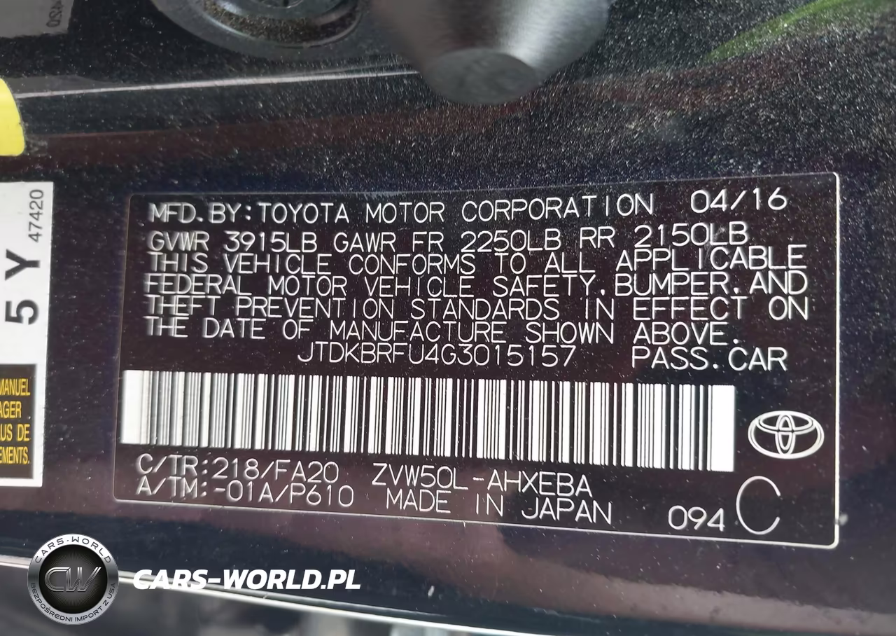 2016 Toyota Prius Two VIN:JTDKBRFU4G3015157 - 9